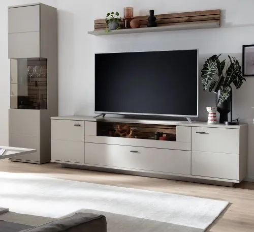 Wohnkombination Lüttich | Basalt / Wotan Eiche | 3-teilig | TV-Board mit Bandbeleuchtung