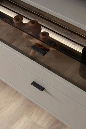 Wohnkombination Lüttich | Basalt / Wotan Eiche | 3-teilig | TV-Board mit Bandbeleuchtung