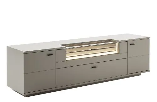 Wohnkombination Lüttich | Basalt / Wotan Eiche | 3-teilig | Vitrine & TV-Board mit Bandbeleuchtung