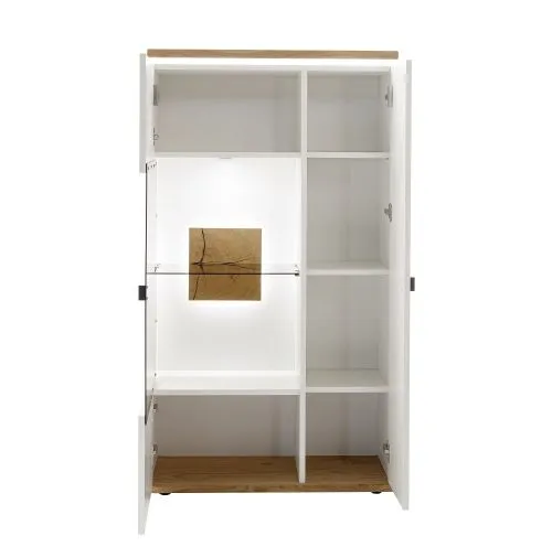 Wohnkombination Matadi 2 | Soft white / Ast-Balkeneiche | 3-teilig | Highboard mit Unterbauspot