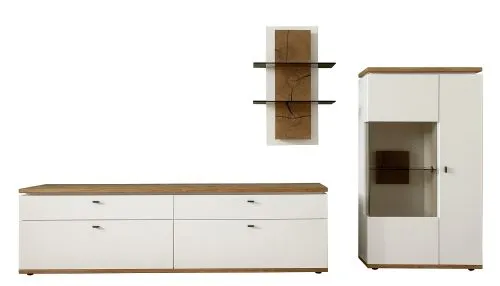 Wohnkombination Matadi 2 | Soft white / Ast-Balkeneiche | 3-teilig | ohne Beleuchtung