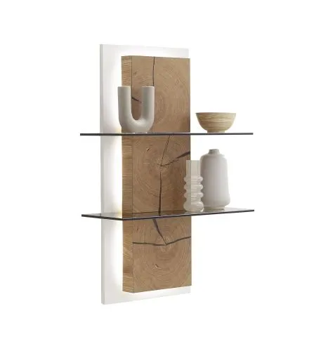Wohnkombination Matadi 2 | Soft white / Ast-Balkeneiche | 3-teilig | Wandregal & Highboard mit Bandbeleuchtung
