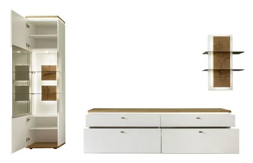 Wohnkombination Matadi | Soft white / Ast-Balkeneiche | 3-teilig