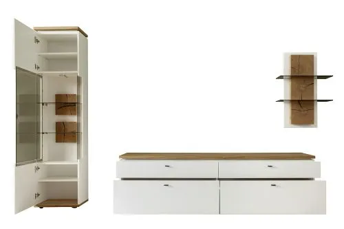 Wohnkombination Matadi | Soft white / Ast-Balkeneiche | 3-teilig