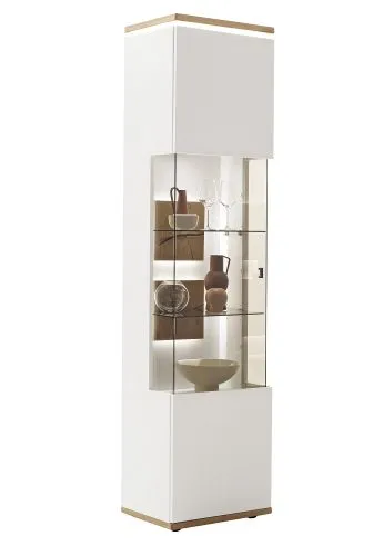 Wohnkombination Matadi | Soft white / Ast-Balkeneiche | 3-teilig | Vitrine mit Bandbeleuchtung & Unterbauspot