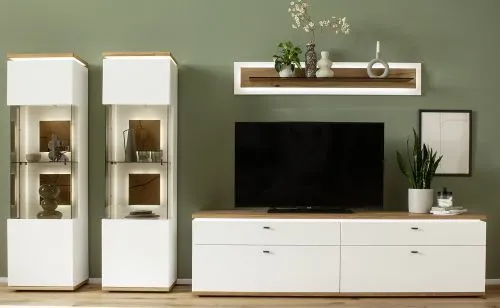Wohnkombination Matadi | Soft white / Ast-Balkeneiche | 4-teilig