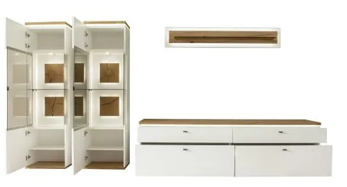 Wohnkombination Matadi | Soft white / Ast-Balkeneiche | 4-teilig