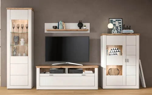 Wohnkombination Michigan | weiß / Viking Oak | 4-teilig