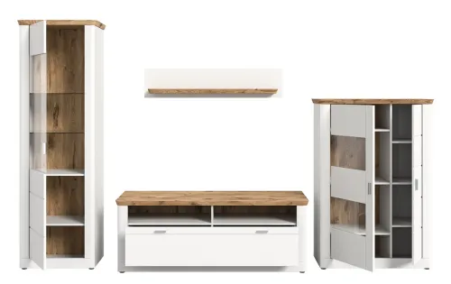 Wohnkombination Michigan | weiß / Viking Oak | 4-teilig