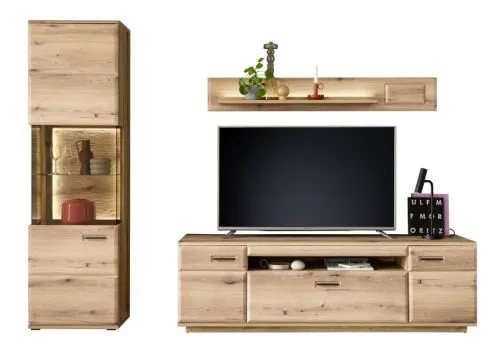 Wohnkombination Naxos | Eiche Evoke | 3-teilig | mit 110 cm Beleuchtung