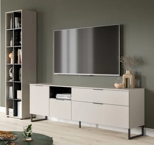 Wohnkombination Noida 1 | 2-teilig | Kaschmir / schwarz mit 2er Set LED Beleuchtung