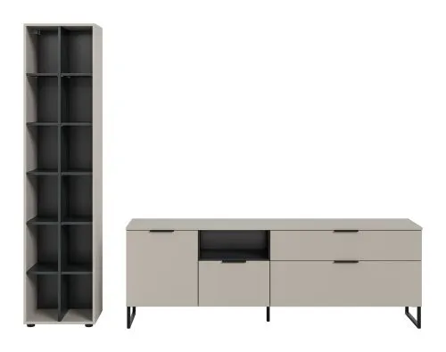 Wohnkombination Noida 1 | 2-teilig | Kaschmir / schwarz mit 2er Set LED Beleuchtung