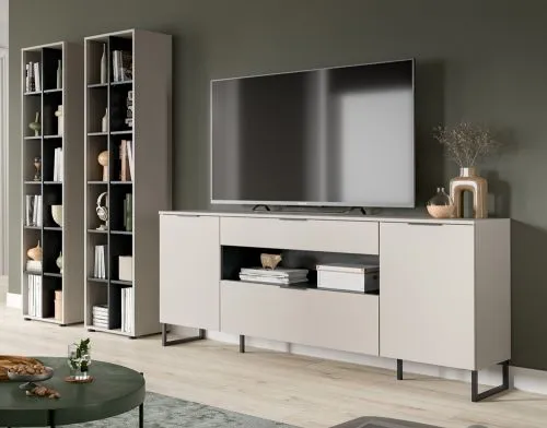 Wohnkombination Noida 1 | 3-teilig | Kaschmir / schwarz mit 2er Set LED Beleuchtung