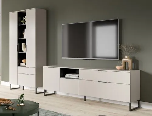 Wohnkombination Noida | 2-teilig | Kaschmir / schwarz mit 2er Set LED Beleuchtung