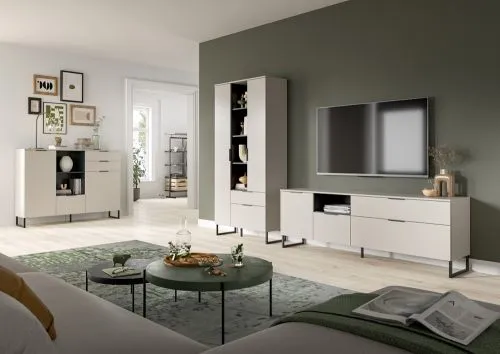 Wohnkombination Noida | 2-teilig | Kaschmir / schwarz mit 4er Set LED Beleuchtung