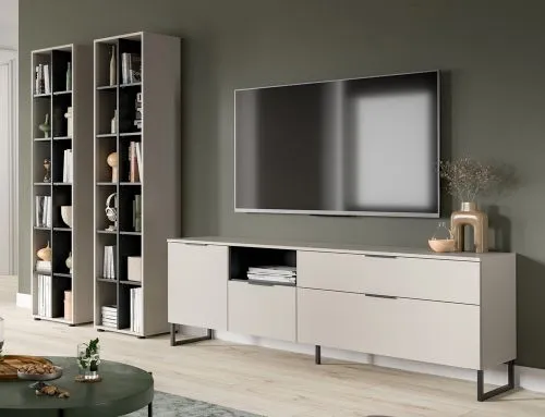 Wohnkombination Noida | 3-teilig | Kaschmir / schwarz mit 2er Set LED Beleuchtung