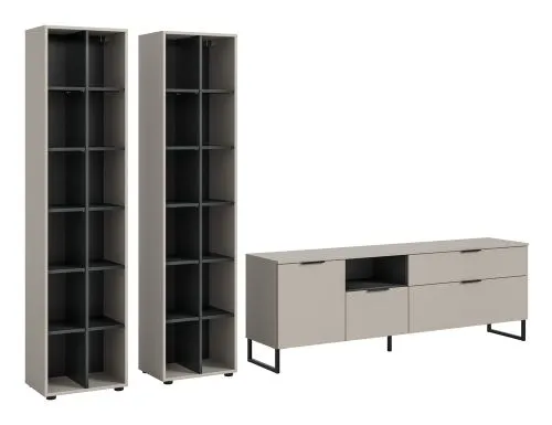 Wohnkombination Noida | 3-teilig | Kaschmir / schwarz mit 2er Set LED Beleuchtung