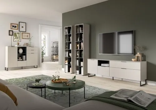 Wohnkombination Noida | 3-teilig | Kaschmir / schwarz mit 2er Set LED Beleuchtung