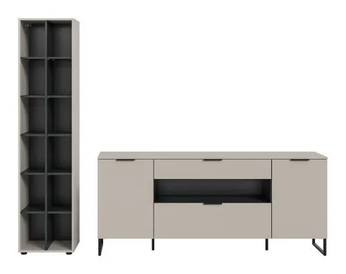 Wohnkombination Noida 4 | 2-teilig | Kaschmir / schwarz mit 2er Set LED Beleuchtung