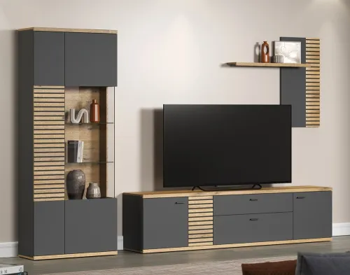 Wohnkombination Norris | grau / Coast Evoke Oak | 3-teilig | Komplettset