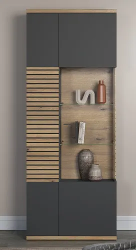 Wohnkombination Norris | grau / Coast Evoke Oak | 3-teilig | LED Beleuchtung