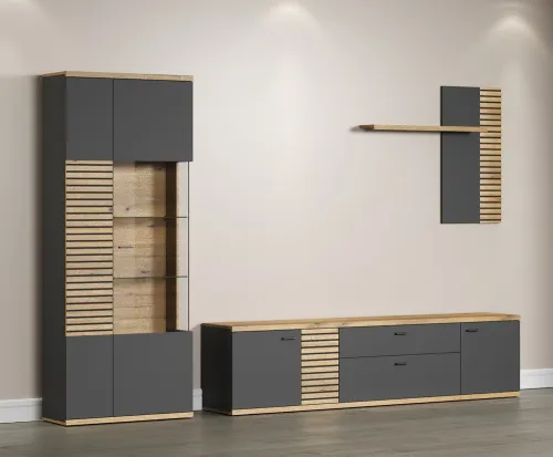 Wohnkombination Norris | grau / Coast Evoke Oak | 3-teilig | ohne Beleuchtung