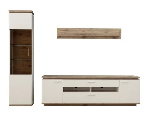 Wohnkombination Palermo 2 | Soft white / Viking Oak | 3-teilig | LED Beleuchtung