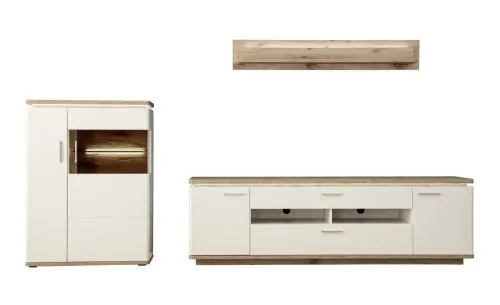 Wohnkombination Palermo 3 | Soft white / Viking Oak | 3-teilig | mit 135 cm Beleuchtung