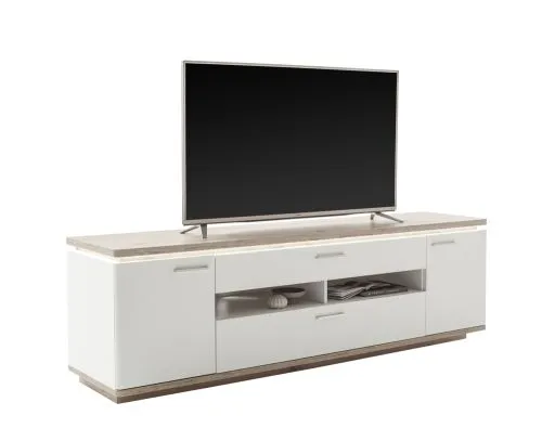 Wohnkombination Palermo 4 | Soft white / Viking Oak | 4-teilig | mit 4er Set 45 cm Beleuchtung