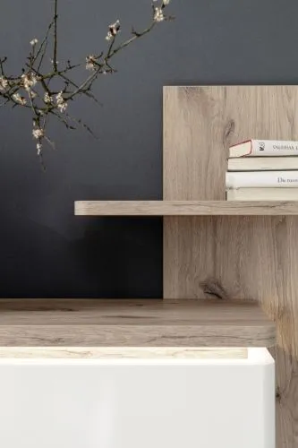 Wohnkombination Palermo | Soft white / Viking Oak | 3-teilig | LED Beleuchtung