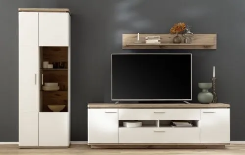 Wohnkombination Palermo1 | Soft white / Viking Oak | 3-teilig | mit 135 cm Beleuchtung