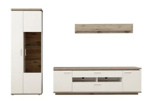 Wohnkombination Palermo1 | Soft white / Viking Oak | 3-teilig | mit 135 cm Beleuchtung
