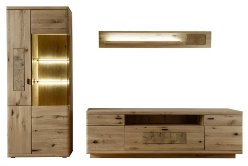 Wohnkombination Palma 2 | Asteiche / Balkeneiche | 3-teilig | Beleuchtung Komplettset