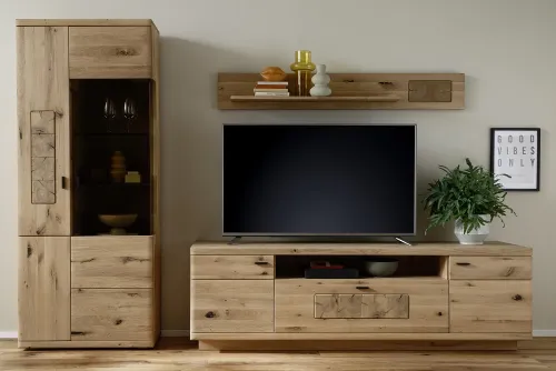 Wohnkombination Palma 2 | Asteiche / Balkeneiche | 3-teilig | Beleuchtung Wandboard