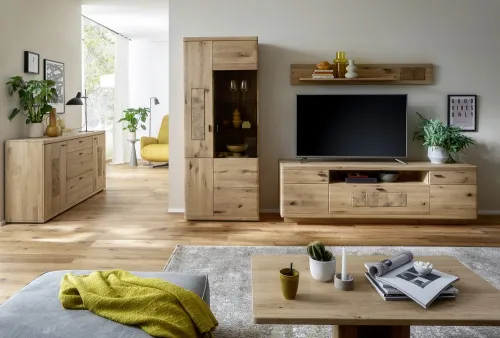 Wohnkombination Palma 2 | Asteiche / Balkeneiche | 3-teilig | Beleuchtung Wandboard