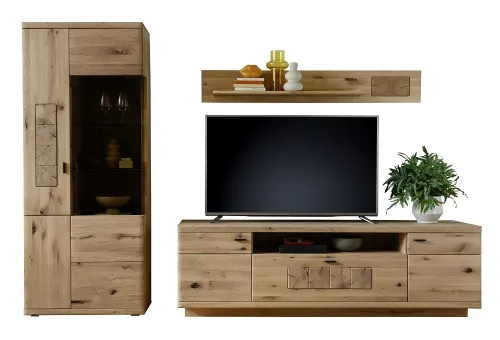 Wohnkombination Palma 2 | Asteiche / Balkeneiche | 3-teilig | Beleuchtung Wandboard