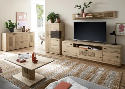 Wohnkombination Palma 3 | Asteiche / Balkeneiche | 3-teilig | Beleuchtung Highboard