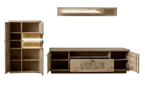 Wohnkombination Palma 3 | Asteiche / Balkeneiche | 3-teilig | optional LED Beleuchtung