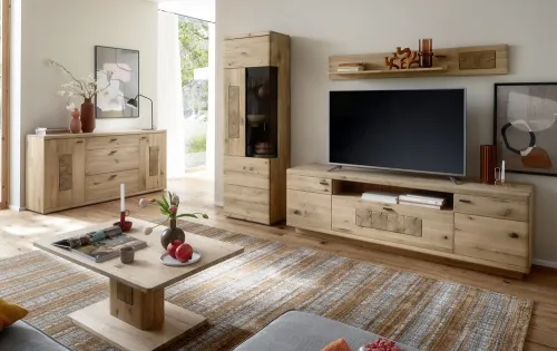 Wohnkombination Palma | Asteiche / Balkeneiche | 3-teilig | optional LED Beleuchtung