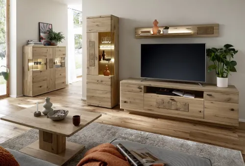 Wohnkombination Palma | Asteiche / Balkeneiche | 3-teilig | optional LED Beleuchtung