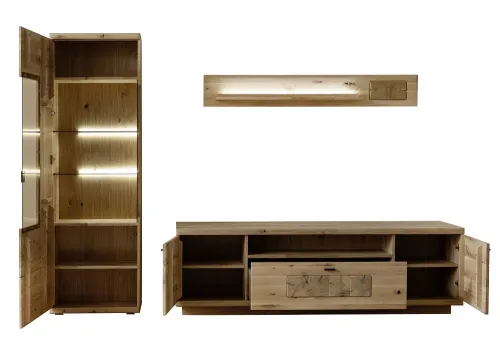 Wohnkombination Palma | Asteiche / Balkeneiche | 3-teilig | optional LED Beleuchtung