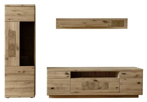 Wohnkombination Palma | Asteiche / Balkeneiche | 3-teilig | Beleuchtung Wandboard