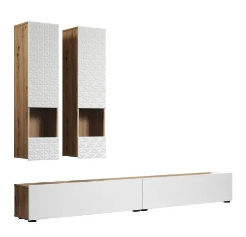 Wohnkombination Rezzo | Artisan Eiche / weiß | 4-teilig mit Beleuchtung