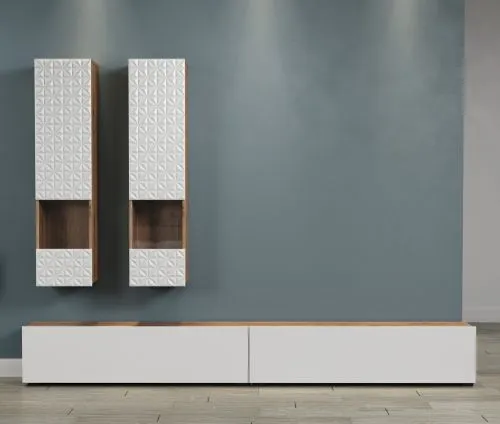 Wohnkombination Rezzo | Artisan Eiche / weiß | 4-teilig mit Beleuchtung