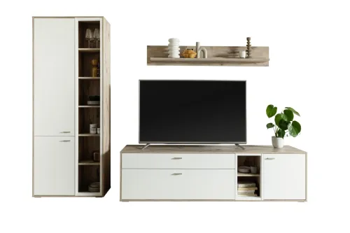 Wohnkombination Santerno 1 | Soft white / Viking Oak | 3-teilig | Komplettset