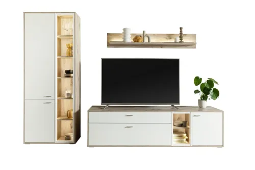 Wohnkombination Santerno 1 | Soft white / Viking Oak | 3-teilig | ohne Beleuchtung