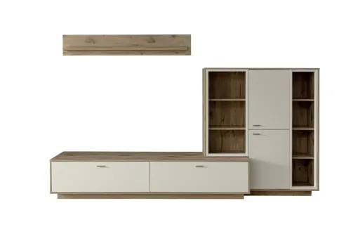 Wohnkombination Santerno 2 | Soft white / Viking Oak | 3-teilig | LED Beleuchtung