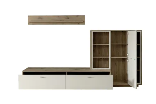 Wohnkombination Santerno 2 | Soft white / Viking Oak | 3-teilig | LED Beleuchtung