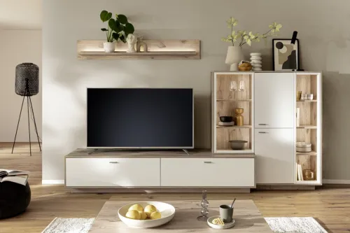 Wohnkombination Santerno 2 | Soft white / Viking Oak | 3-teilig | ohne Beleuchtung