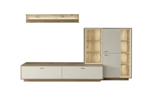 Wohnkombination Santerno 2 | Soft white / Viking Oak | 3-teilig | ohne Beleuchtung